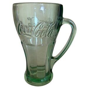 Vintage Collectible Green Ribbed & Heavy 14 oz. Glass Coca-Cola Mug w/Handle